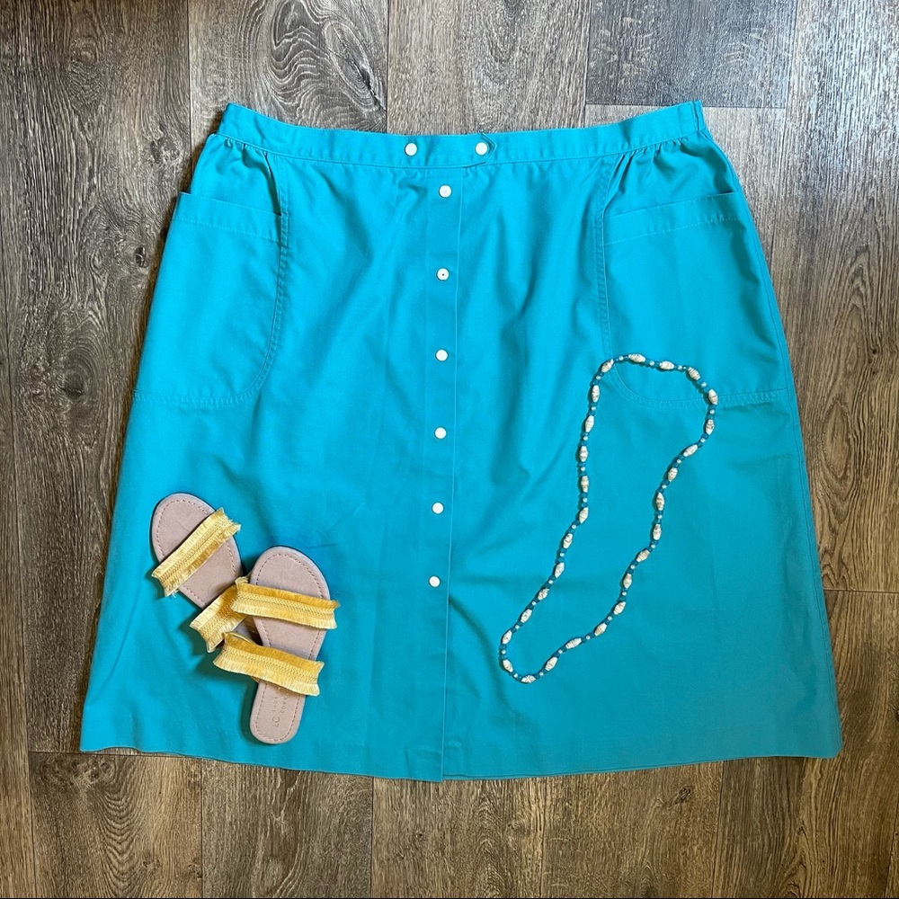 Vintage Blue Skirt with White Metal Buttons